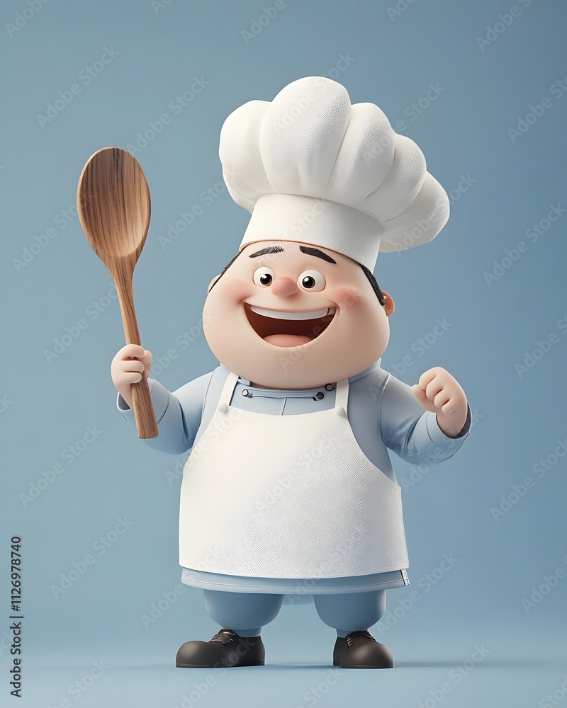 A cheerful cartoon chef holding a wooden spoon, dressed in a chef's hat and apron. A cheerful cartoon chef holding a wooden spoon, dressed in a chef's hat and apron.