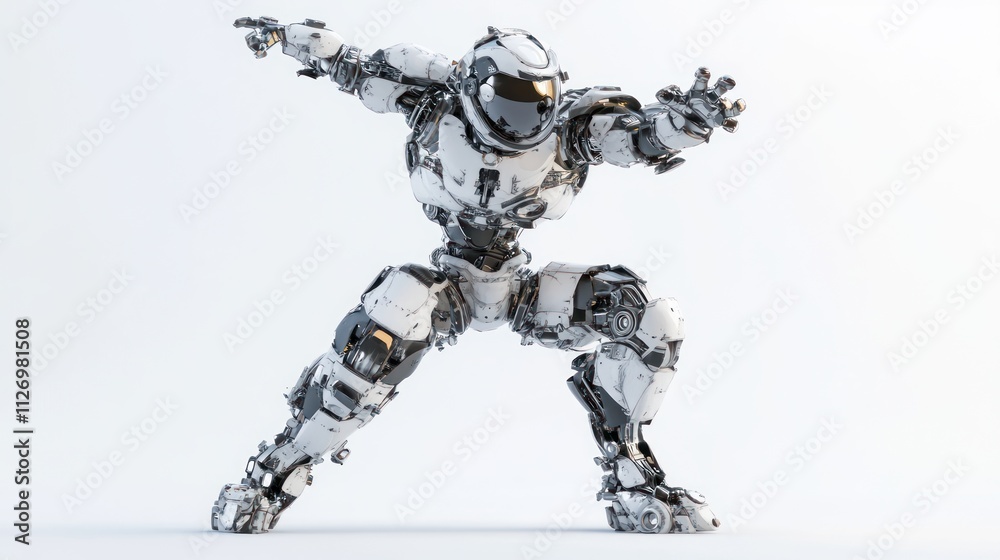 A futuristic humanoid robot in a dynamic pose, showcasing advanced technology and design. A futuristic humanoid robot in a dynamic pose, showcasing advanced technology and design.