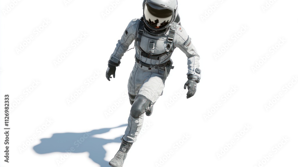 An astronaut in a spacesuit running against a white background. An astronaut in a spacesuit running against a white background.