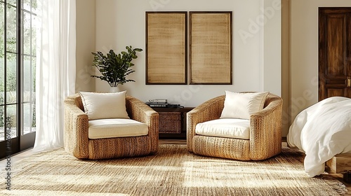 Stylish Woven Armchair in a Modern Bedroom photo