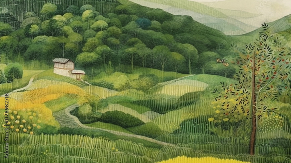 Fototapeta premium a countryside view of rice paddies and fields