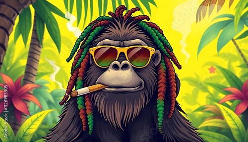 Cool Gorilla with Dreadlocks Smoking photo