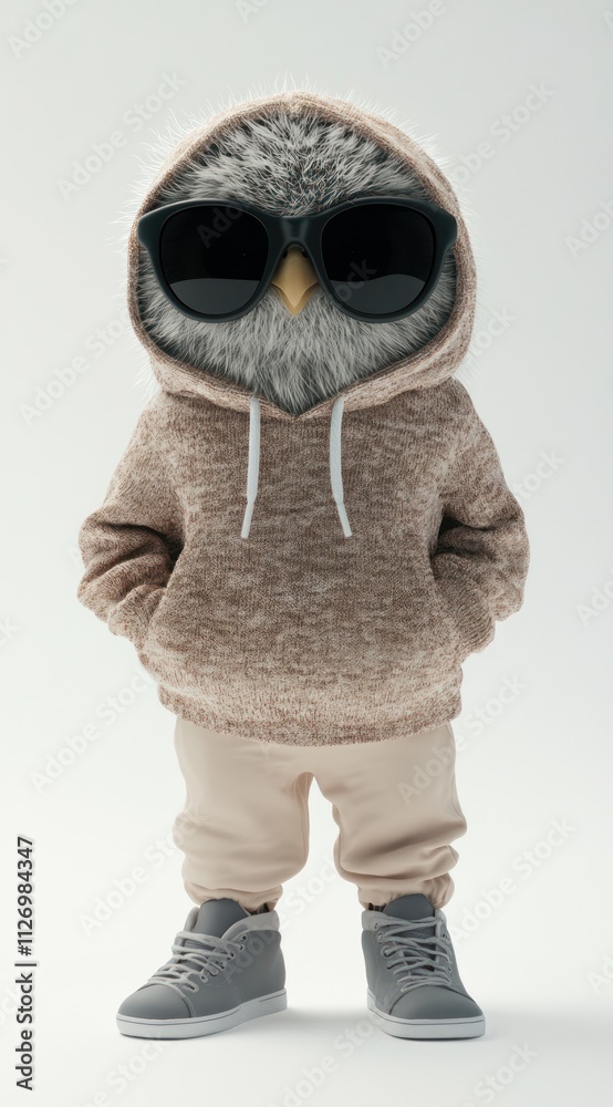 A stylish cartoon owl wearing a hoodie and sunglasses, exuding a cool vibe. A stylish cartoon owl wearing a hoodie and sunglasses, exuding a cool vibe.