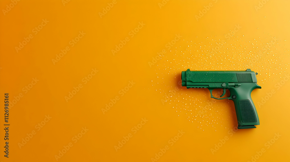 Green Gun Illustration on Yellow Green Gun Illustration on Yellow
