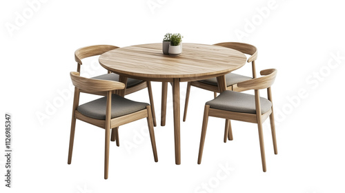 a round dining table with chairs isolated on a transparent background