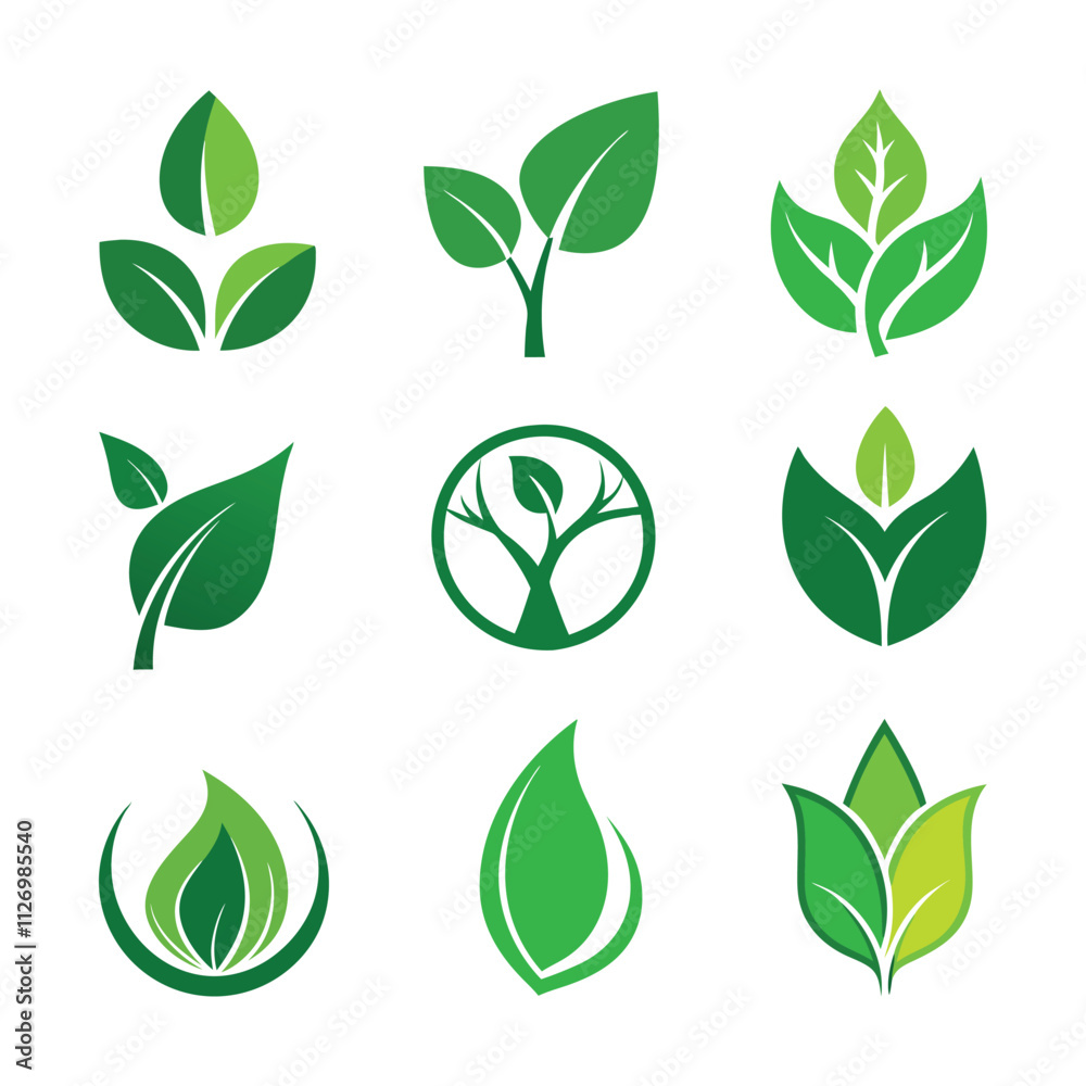 set of green leaves icons vector design set of green leaves icons vector design