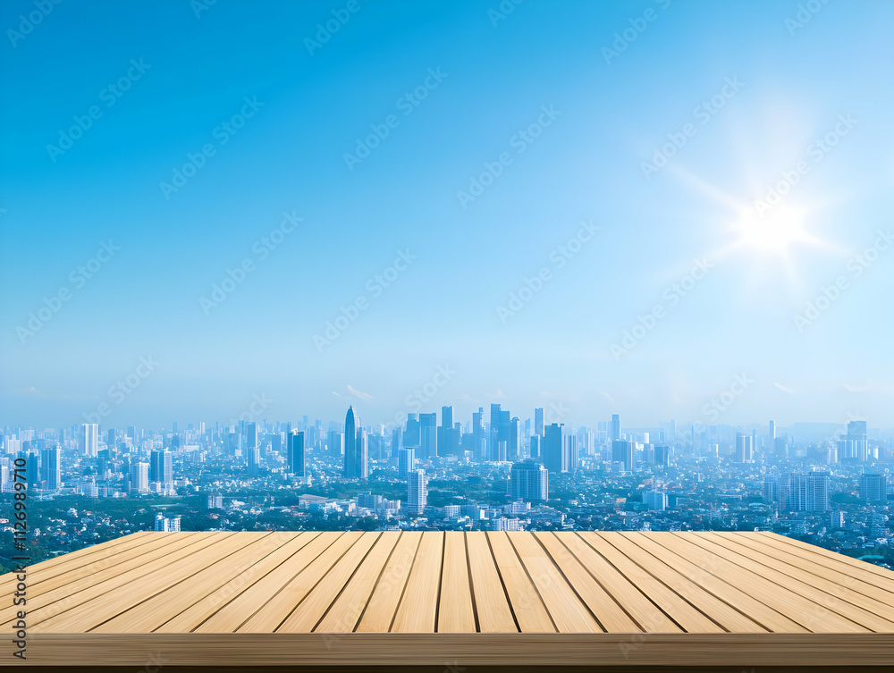 Cityscape Wooden Deck Background Illustration Cityscape Wooden Deck Background Illustration