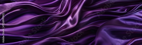 Elegant Silk Fabric Close-Up with Geometric Patterns in Dark Purple and Silver, Luxurious Textured Background with Light and Shadow Contrasts