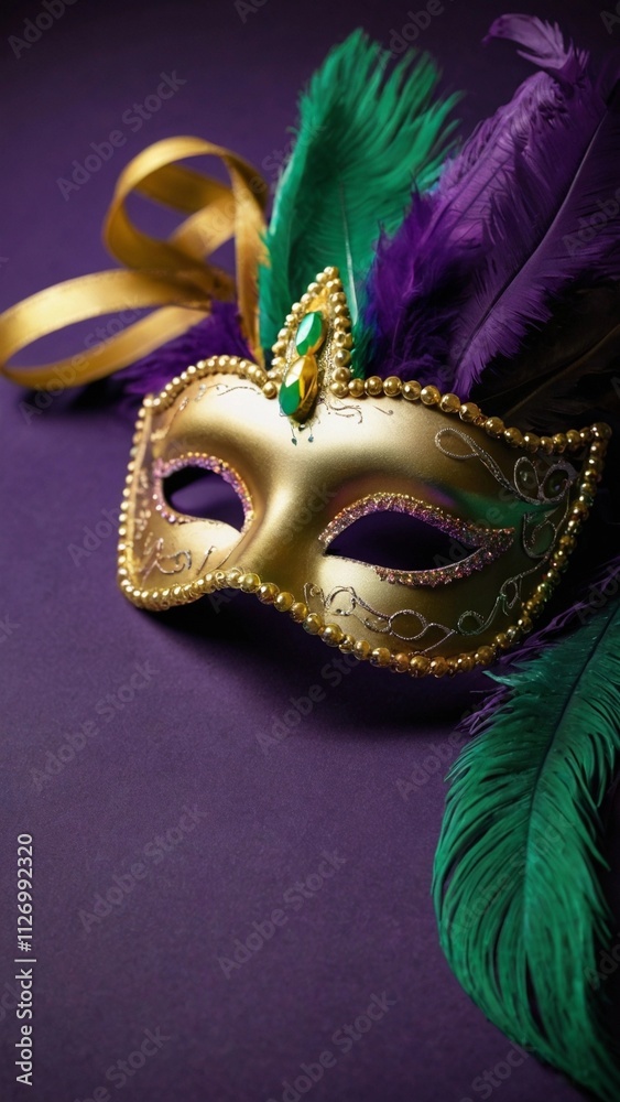 Naklejka premium colorful background of carnival mask, feathers and beads