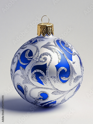 Christmas decorative white and blue ball isolated on white background