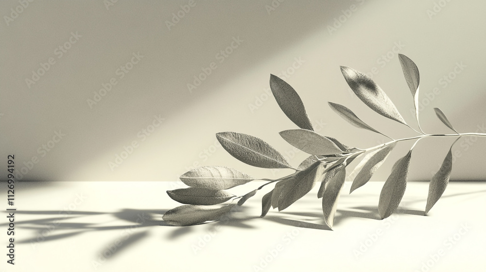Natural leaves casting shadows on a soft surface in muted tones during daytime hours Natural leaves casting shadows on a soft surface in muted tones during daytime hours