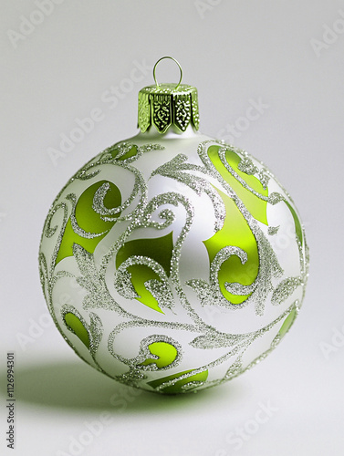 Christmas decorative white and green ball isolated on white background