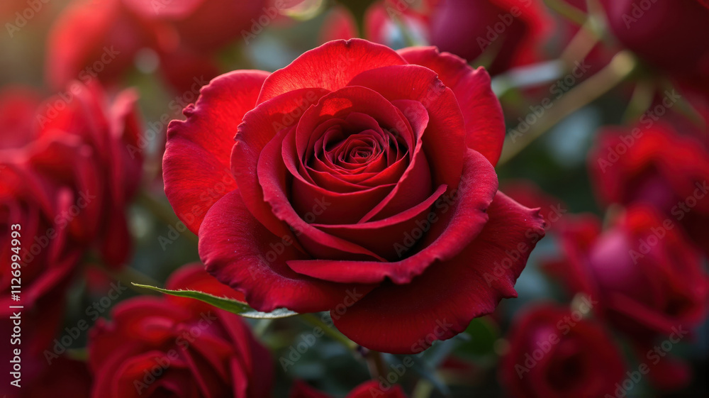 Red rose blooming in garden of love and romance Red rose blooming in garden of love and romance