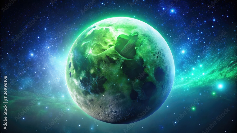 Naklejka premium Celestial Night: Green Moon and Stars, Blue Background - Stunning Astronomy Photography