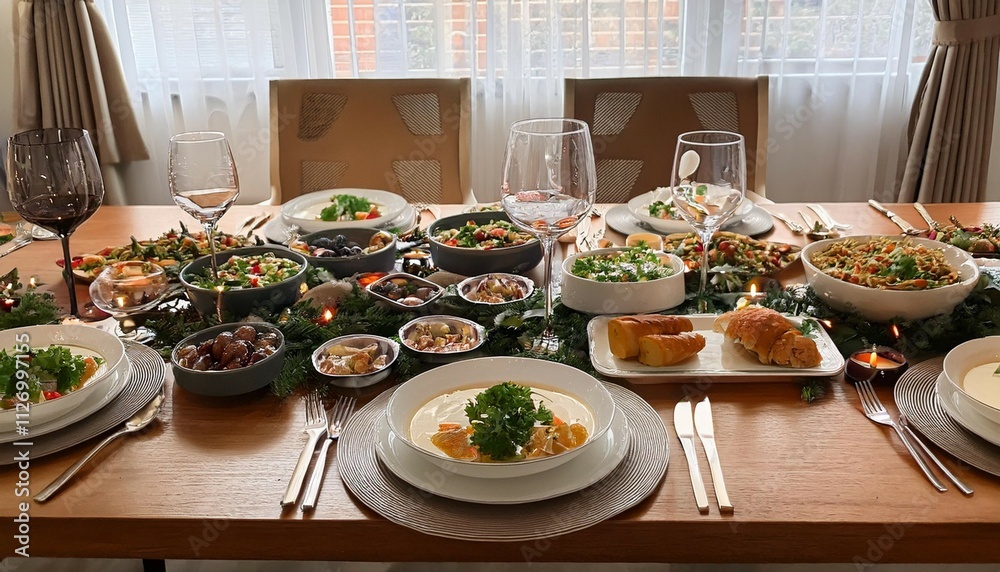a beautifully arranged dining table featuring a variety of delicious dishes perfect for gatherings and celebrations