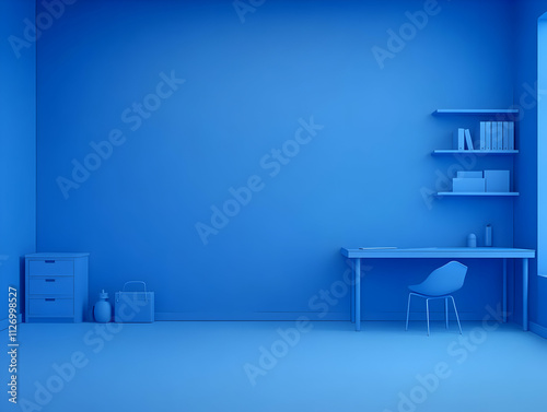 Blue Minimalist Office 3D Render