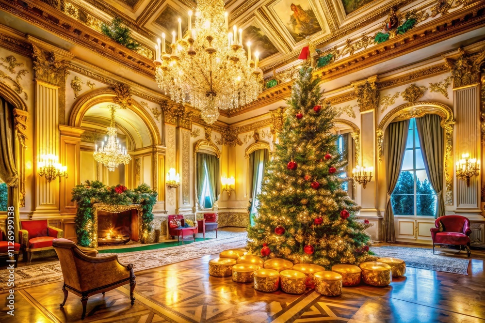 Obraz premium Christmas Tree Empire Style Room Portrait Photography - Festive Holiday Interior Design