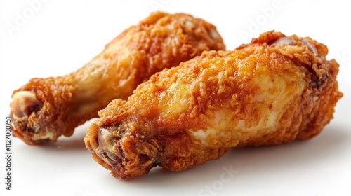 Classic Fried Chicken Drumstick on White Background. Generative AI