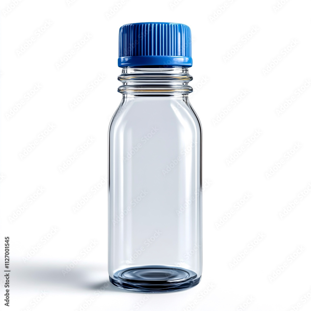 Empty baby bottle with blue cap isolated on white background. Empty baby bottle with blue cap isolated on white background.