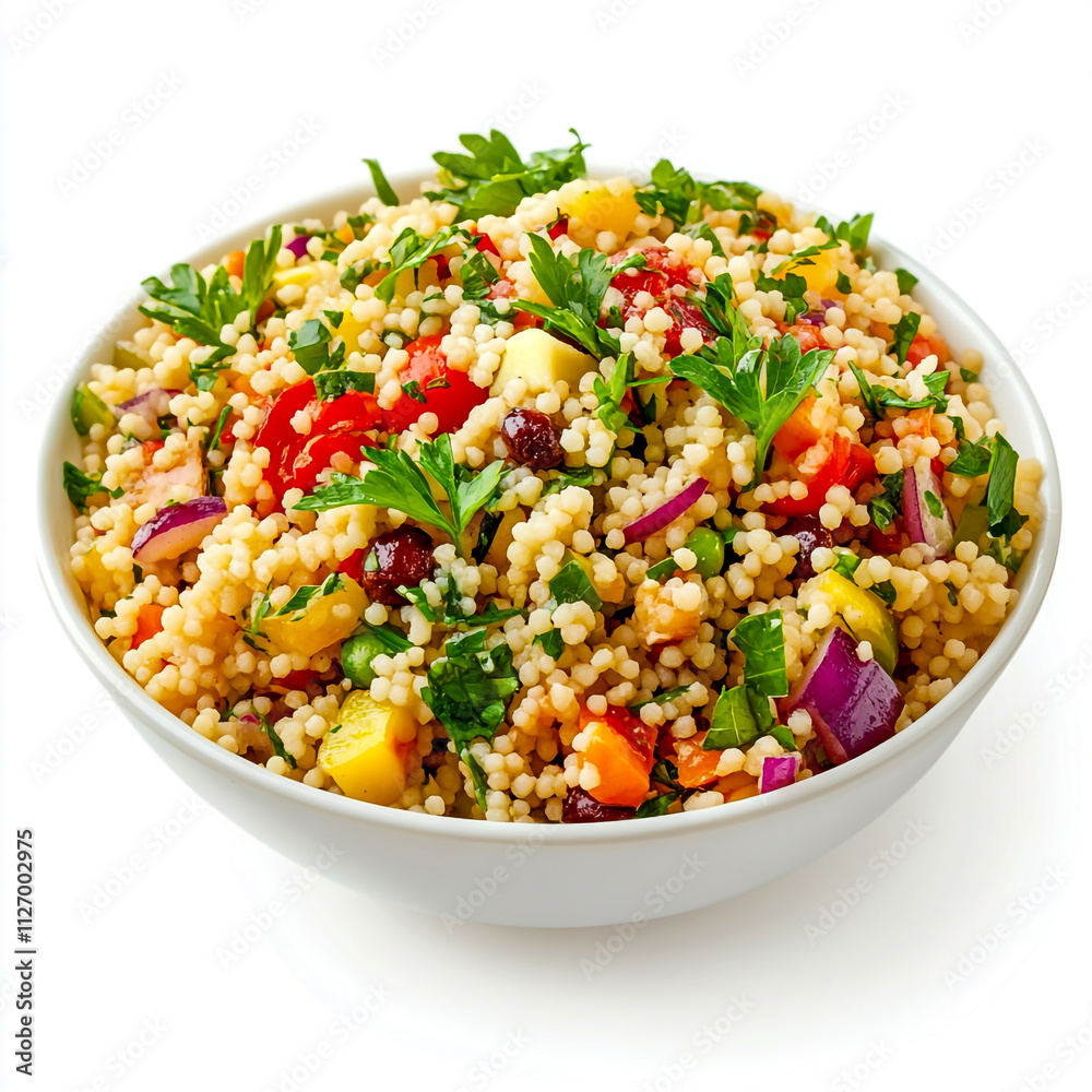 Couscous salad with herbs isolated on white background. Couscous salad with herbs isolated on white background.