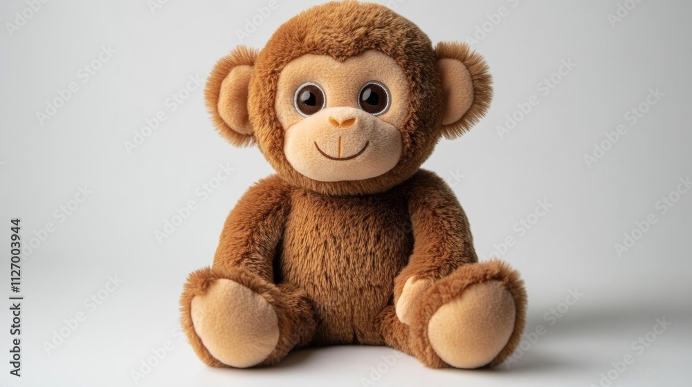 Fototapeta premium Cute Plush Monkey Toy on White Background. Generative AI
