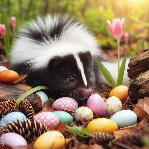 Skunk Easter Skunks sniff out eggs hidden in the underbrush mark