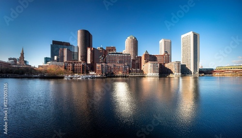 symmetrical boston waterfront view from mit and harvard riverside