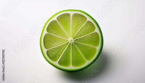 lime slice cut in half on a clean white background for minimalistic presentation