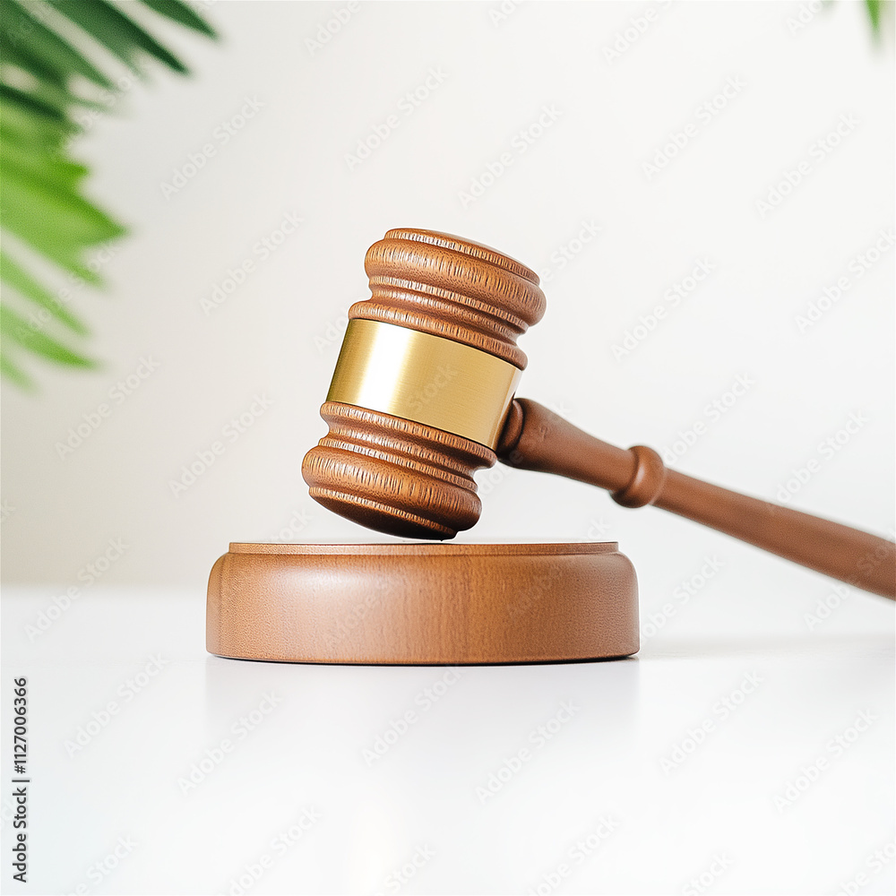 A wooden gavel placed upright on a plain background, representing justice, law, or legal proceedings. Perfect for law firms or judiciary-related concepts. A wooden gavel placed upright on a plain background, representing justice, law, or legal proceedings. Perfect for law firms or judiciary-related concepts.