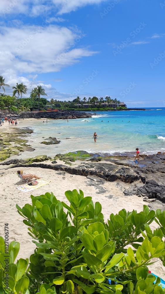 Naklejka premium The stunning turquoise blue Pacific ocean around the beaches and coast of the Big Island of Hawaii