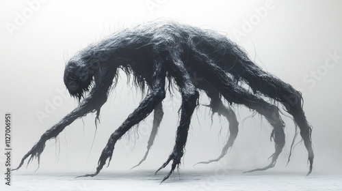 Eerie Creature in White Void. Generative AI