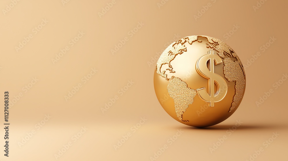 A golden globe with a dollar sign symbolizing global finance and wealth on a neutral background. A golden globe with a dollar sign symbolizing global finance and wealth on a neutral background.