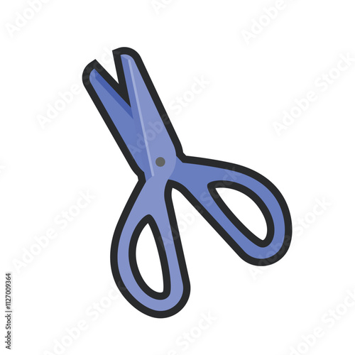 blue scissor with outline in flat vector design.
