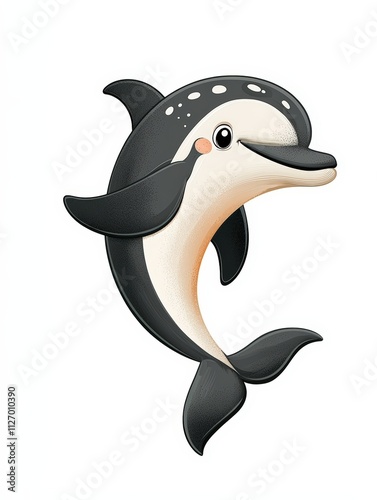 Cute Cartoon Dolphin Character with Playful Expression and Simple Design for Children’s Media photo