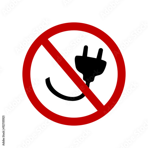 No plug sign hand drawn isolated on white background, Silhouette electric plug in red circle prohibition sign, simply vector illustration design