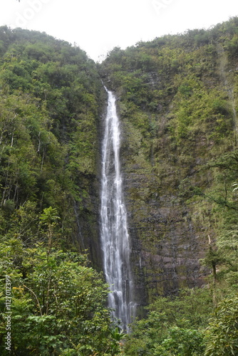The stunning big wateralls running over the black lava rocks on Maui Island in Hawaii