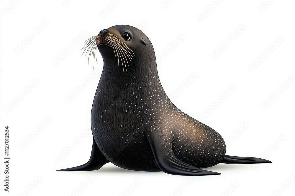 Naklejka premium Realistic Illustration of a Playful Sea Lion Sitting on a White Background