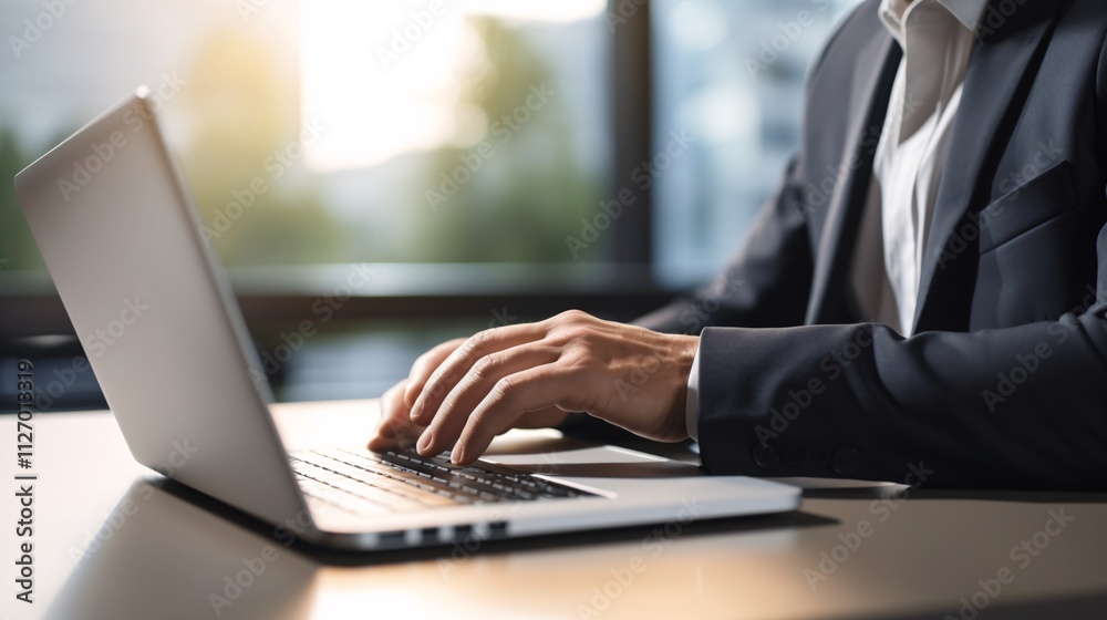 Banking Professional Using Credit Card and Laptop at Desk in Bank Office Banking Professional Using Credit Card and Laptop at Desk in Bank Office
