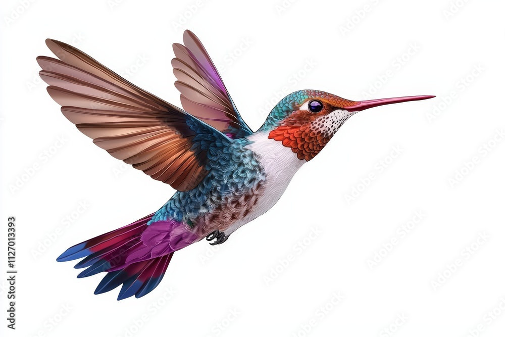 Fototapeta premium Vibrant Hummingbird in Flight with Colorful Feathers and Graceful Wings