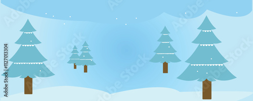 foggy forest landscape in green colors. ,  winter background hand drawn illustration,