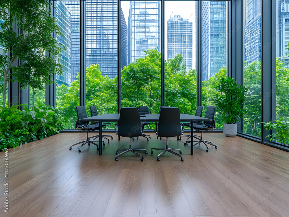 Modern Office 3D Render, Green View Modern Office 3D Render, Green View