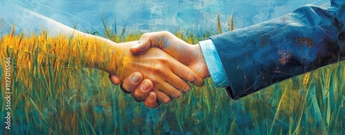 A handshake symbolizing agreement and collaboration in a natural setting.