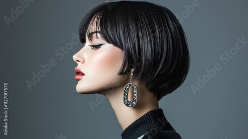 A bob cut paired with statement earrings, the short length highlighting the accessories for a stylish touch photo