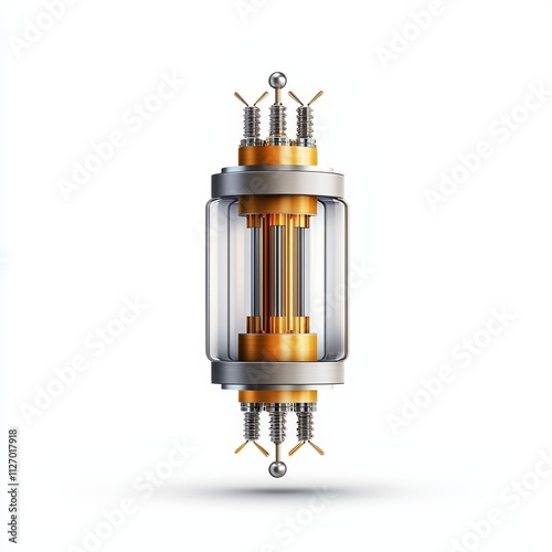 Transparent Component with Metallic Elements and Orange Accents in a Modern Technology Concept