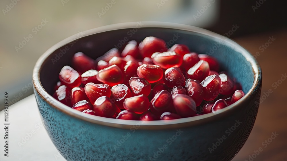A bowl of pomegranate seeds, ready to be sprinkled over yogurt or salad, capturing the freshness and nutrition of this fruit A bowl of pomegranate seeds, ready to be sprinkled over yogurt or salad, capturing the freshness and nutrition of this fruit