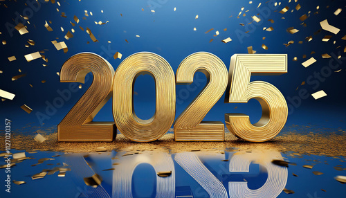 Happy New Year poster with golden letters 2025 on dark shimmering purple and dark blue background Happy Celebration Sparkles Banner Generative AI