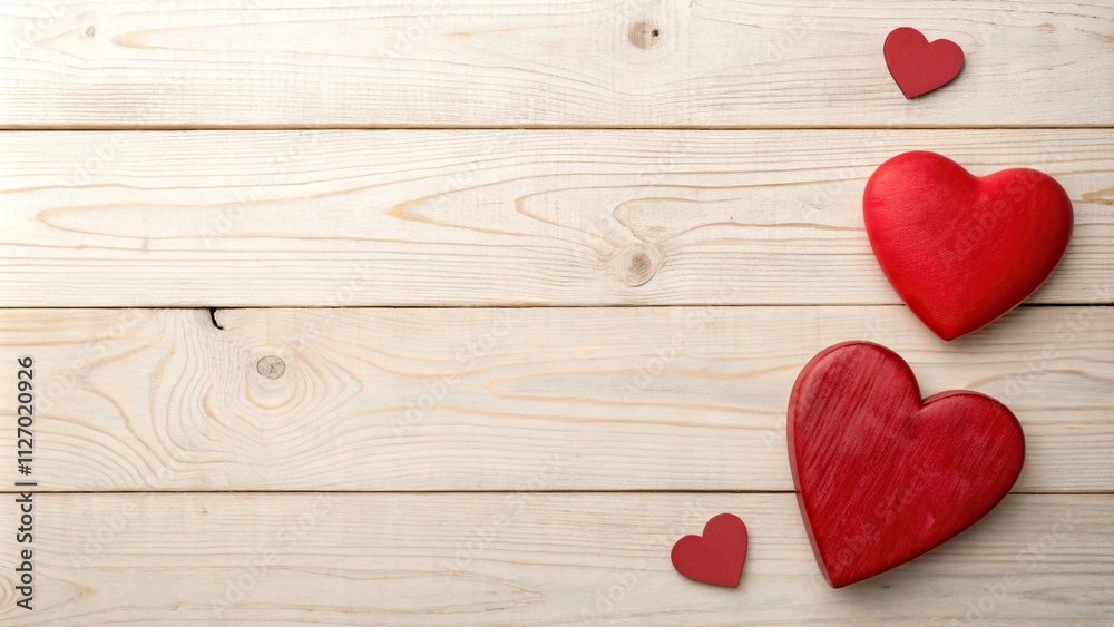 Two large red hearts on a wooden panel with a subtle wood grain, red color, wood panel Two large red hearts on a wooden panel with a subtle wood grain, red color, wood panel