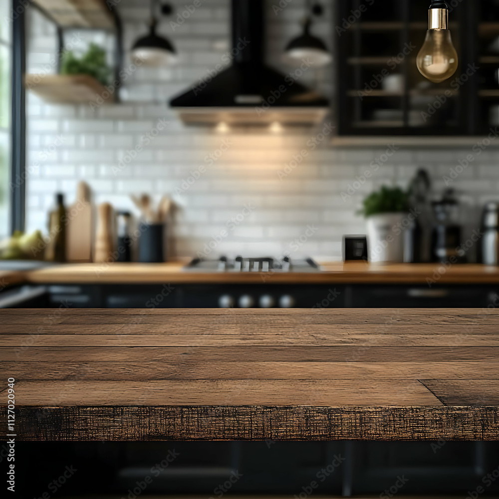 Rustic Kitchen Wooden Tabletop Illustration Rustic Kitchen Wooden Tabletop Illustration