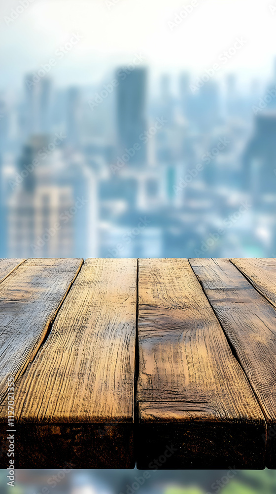 Wooden Tabletop Cityscape Background Wooden Tabletop Cityscape Background