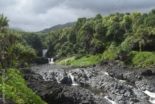 Tropical waterfalls in the rain forest of Maui Island, Hawaii